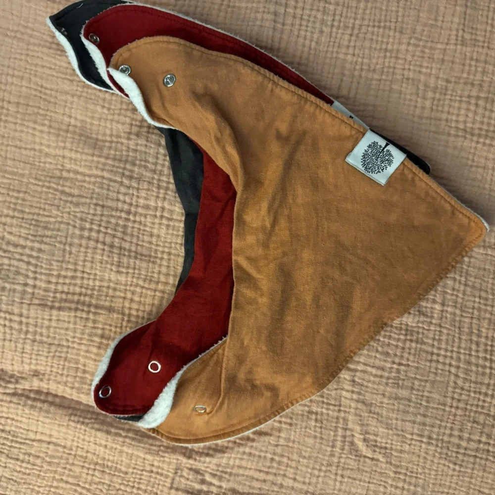 Stylish Baby Bib Set in Gray, Red, and Tan